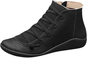 AMDBEL Black Cowgirl Boots for Women High Heel, Womens Boots Ankle, Winter Boots For Women Women Winter Leather Lace Up Side Zipper Round Toe Cowboy Booties Fall Flat Short Shoes Boots