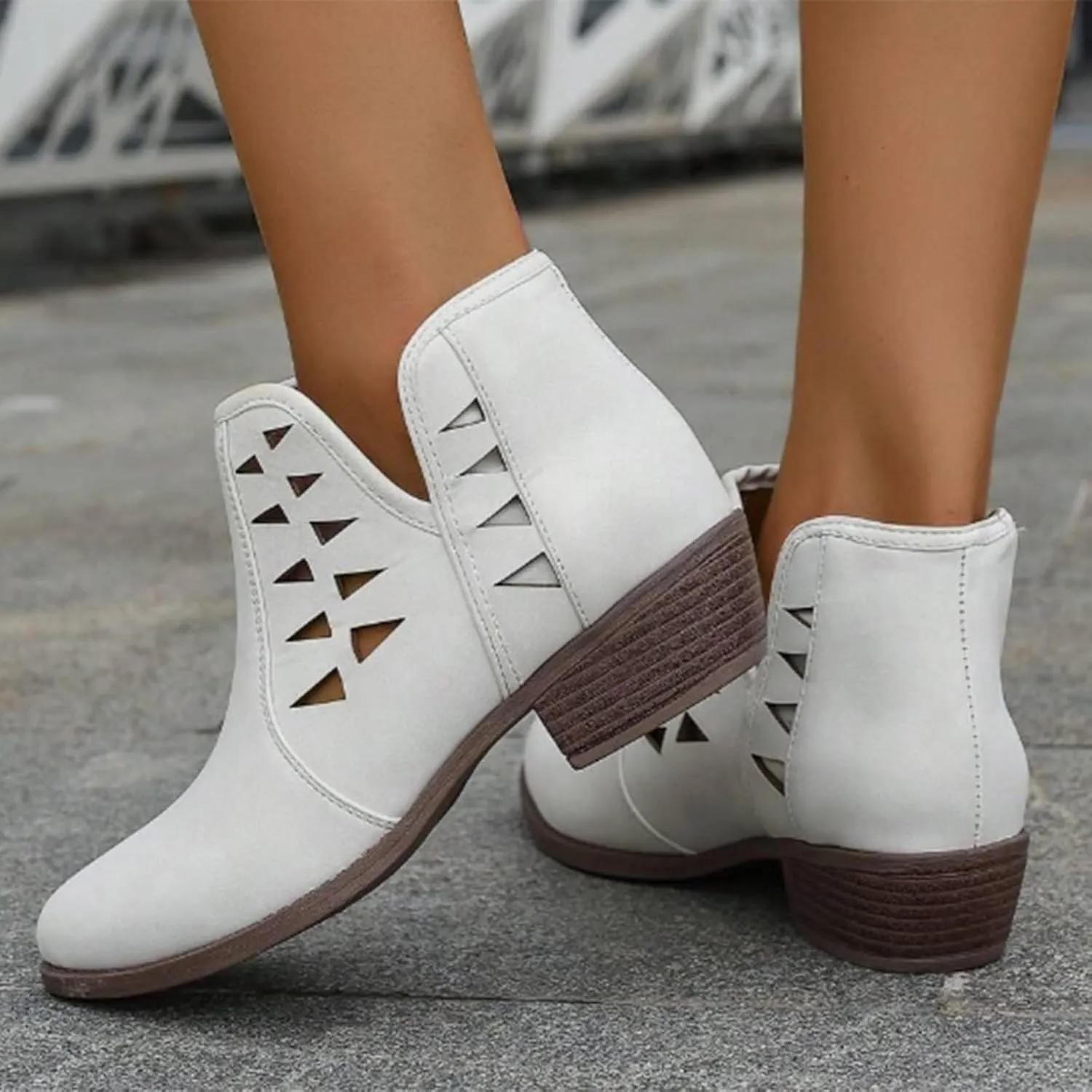 Ankle Boots for Women Low Heel Cowboy Boots V Cut Suede Retro Western Pointed Toe Chunky Heels Womens Ankle Boots