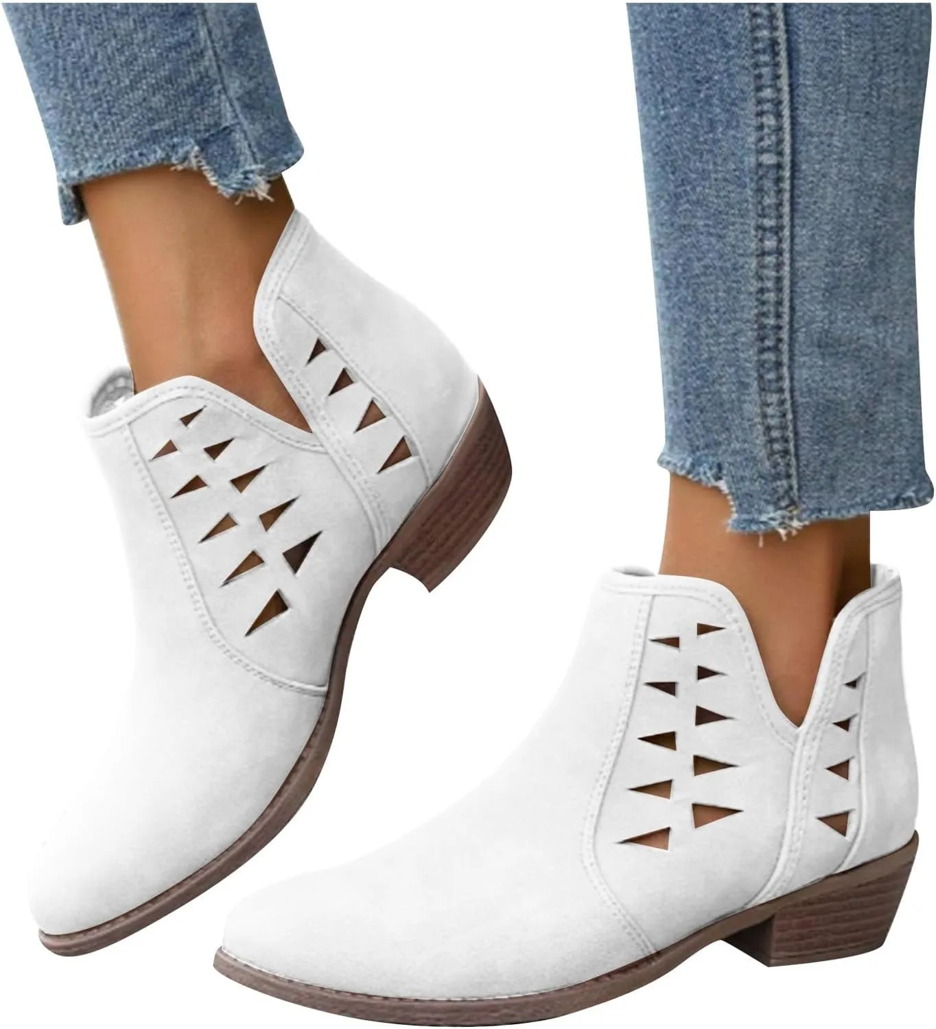 Ankle Boots for Women Low Heel Cowboy Boots V Cut Suede Retro Western Pointed Toe Chunky Heels Womens Ankle Boots