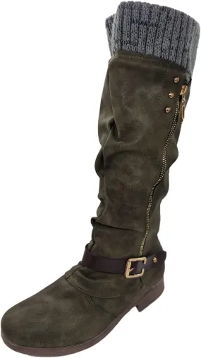 Ankle Boots For Women Suede Zipper Thigh High Boots Low Heels Knee High Boots Over Knee Tall Long Bootie