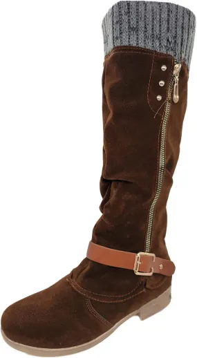 Ankle Boots For Women Suede Zipper Thigh High Boots Low Heels Knee High Boots Over Knee Tall Long Bootie