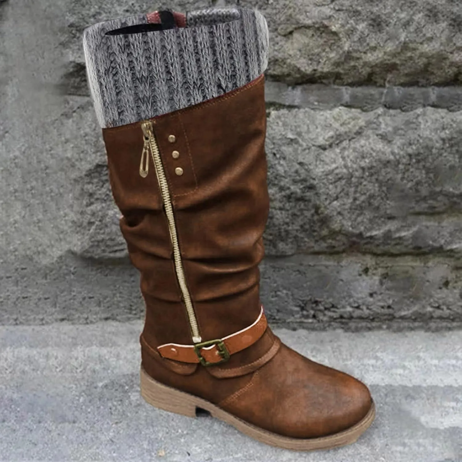 Ankle Boots For Women Suede Zipper Thigh High Boots Low Heels Knee High Boots Over Knee Tall Long Bootie