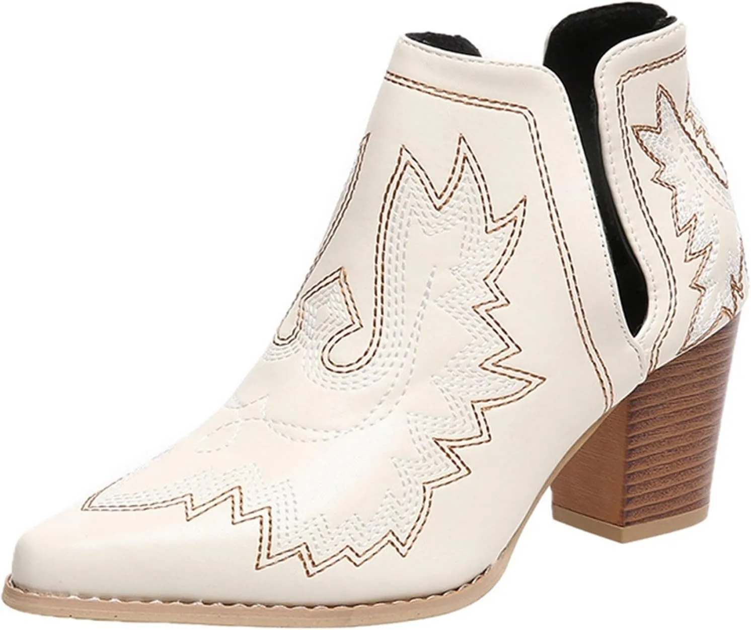 Ankle Boots Women Cowboy Boots Chunky Heels Boots for Women Pull on Squared Heels Pointed Toe Fashion Women Boots