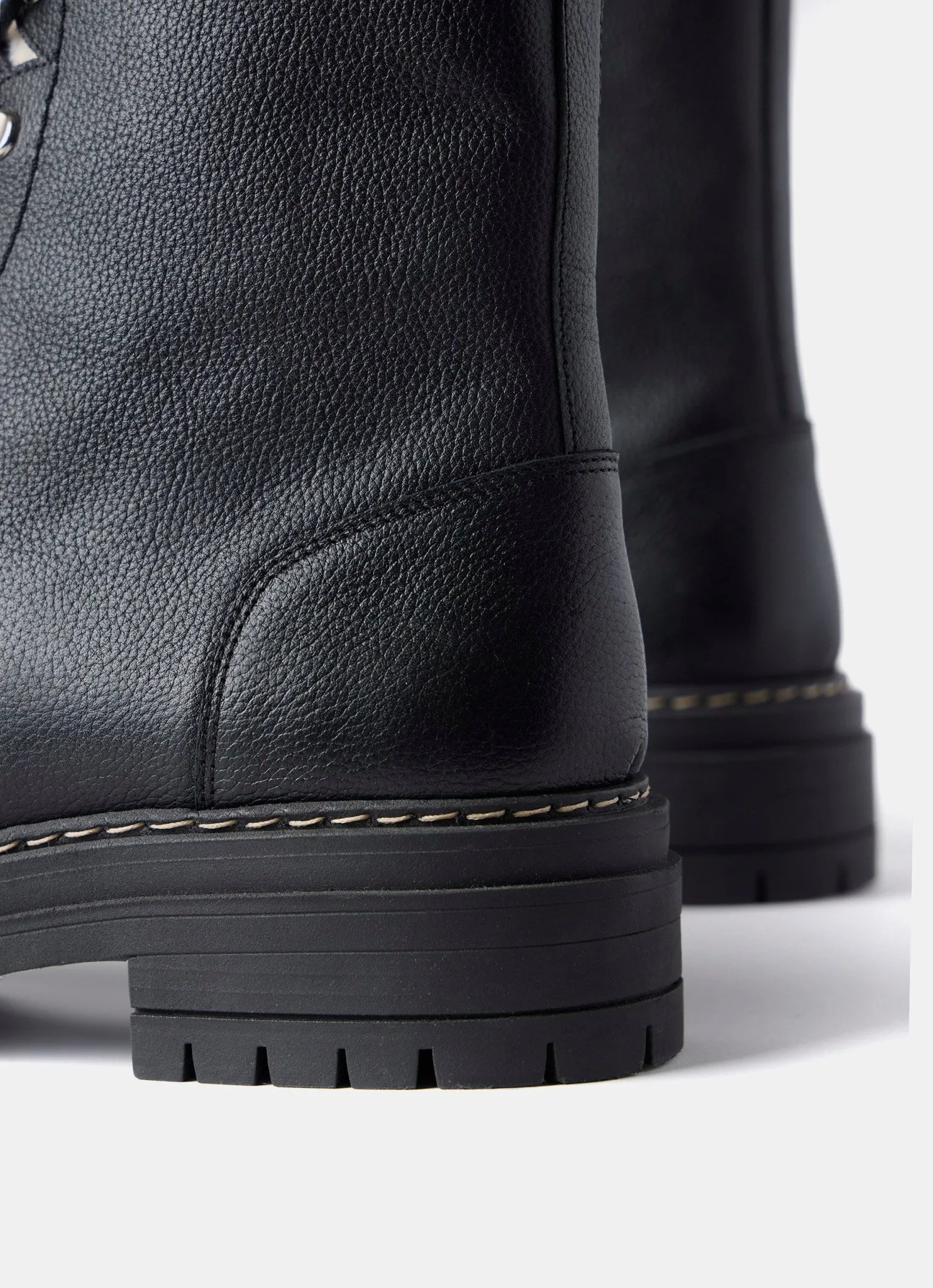Black Leather Borg Hiking Boots