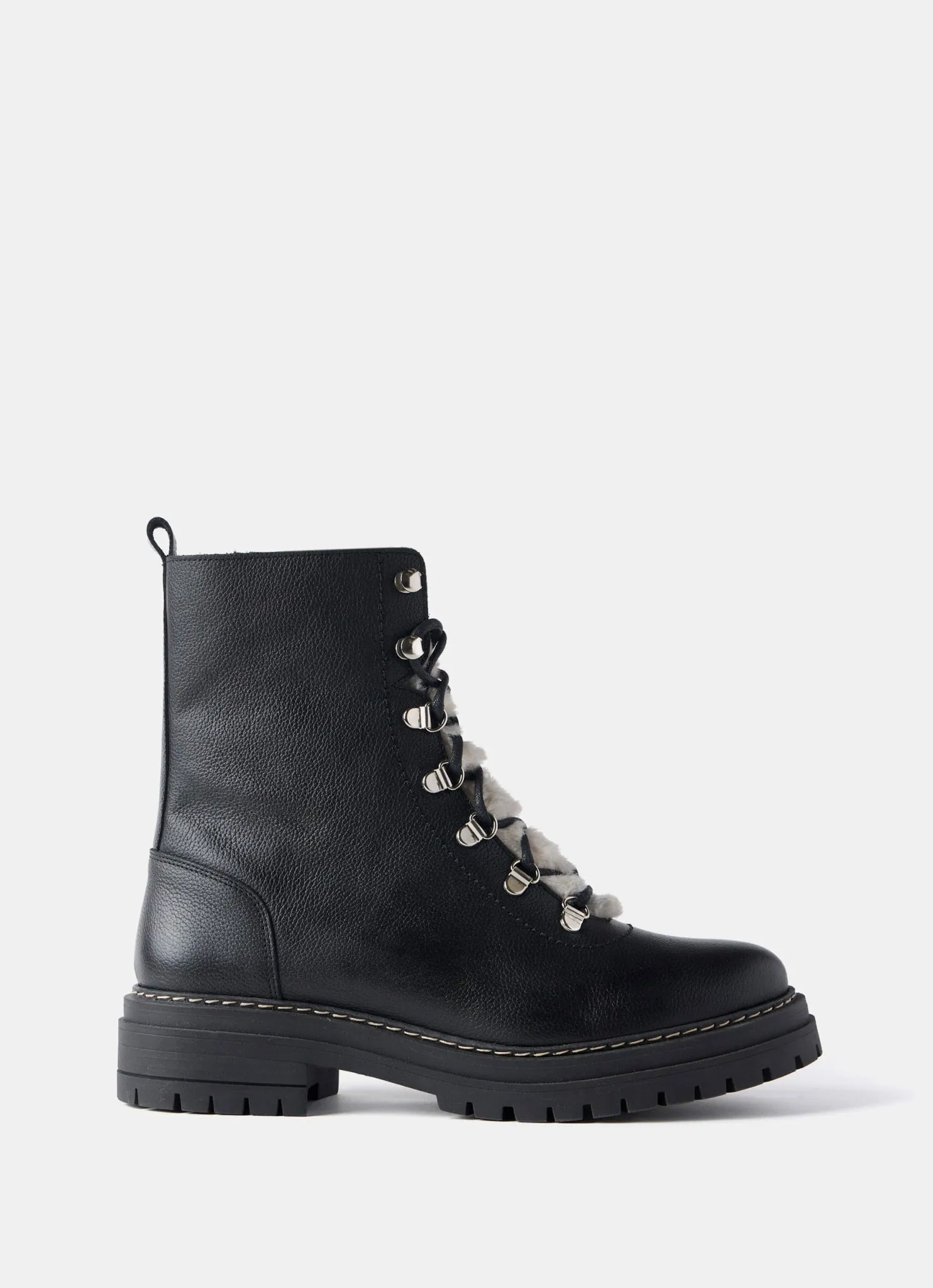 Black Leather Borg Hiking Boots