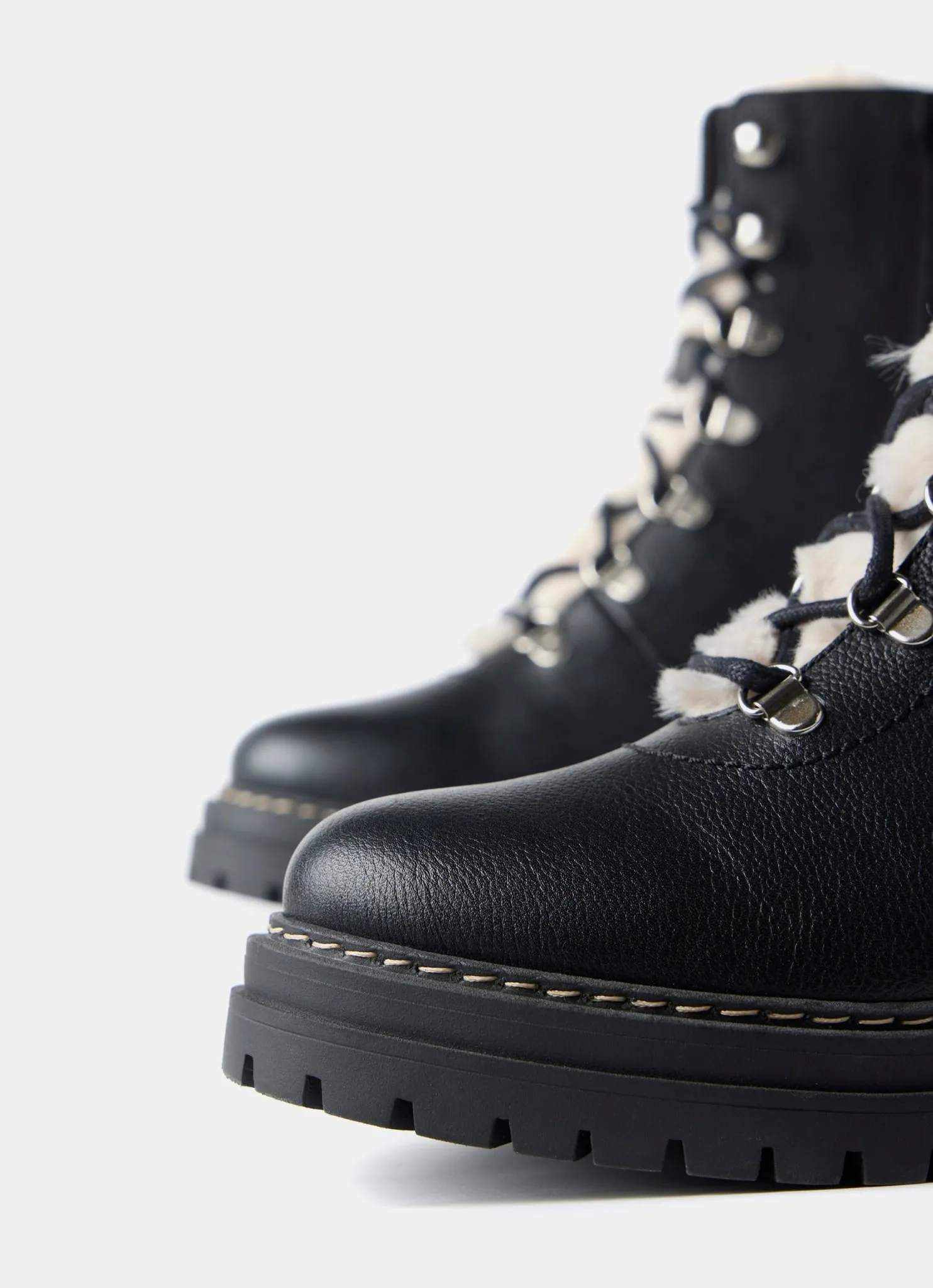 Black Leather Borg Hiking Boots
