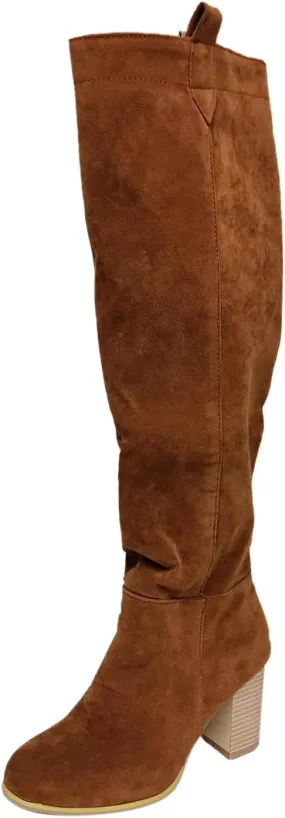 Boots For Women High Chunky Heeled Knee High Boots Pull On Pointed Suede Thigh High Boots Long Bootie