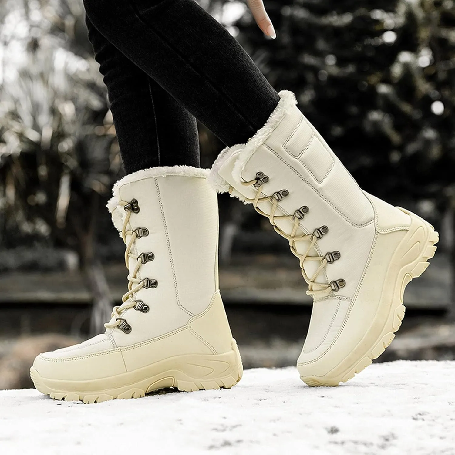 Boots Warm Boots Water Proof Keep Women Toe Snow Shoes Plus Round Velvet Lace Up Flat Women's Boots Comfy Winter Boots