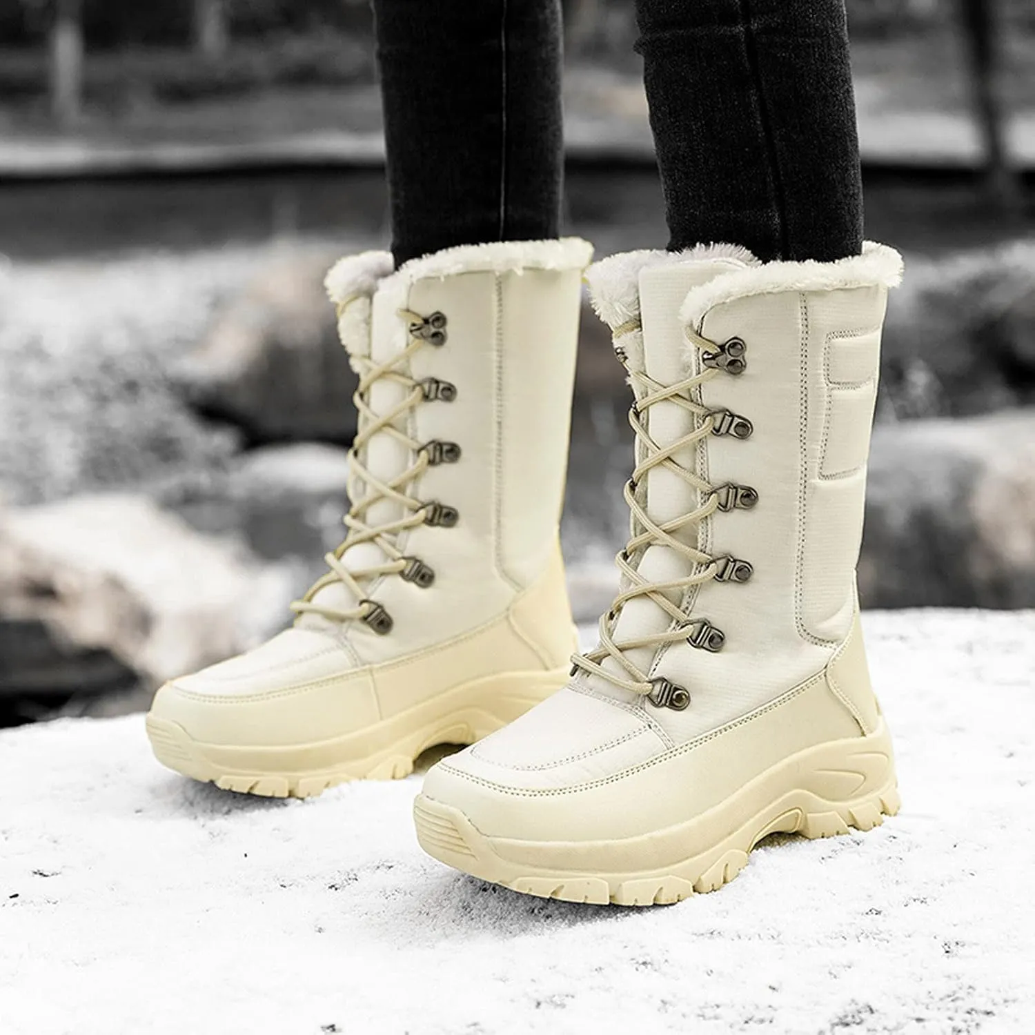 Boots Warm Boots Water Proof Keep Women Toe Snow Shoes Plus Round Velvet Lace Up Flat Women's Boots Comfy Winter Boots