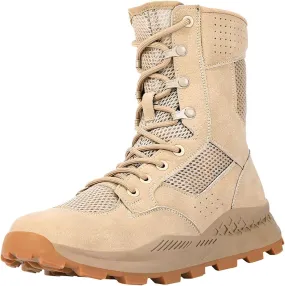 Comfortable Tactical Combat Boots for Men, Spring and Summer Mesh Breathable Sand Color Combat Training Boots, for Outdoor Hiking Men's Desert Boots