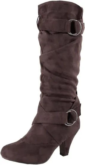 Cowboy Boots For Women Suede Cross Belt Thigh High Boots Low Heeled Pull On Knee High Boots Mid Calf Bootie