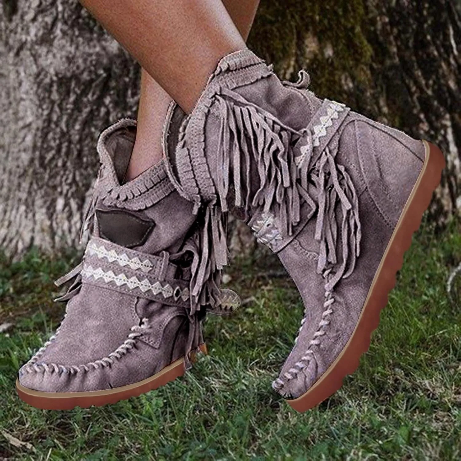 Cowboy Boots For Women Tassel Flat Cowboy Boots Suede Buckle Wedge Cowgirl Western Ankle Booties Ankle Bootie