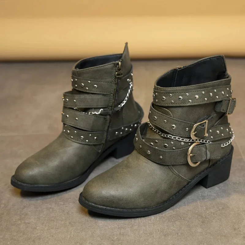 Edgy Goth Punk PU Leather Cowboy Ankle Boots