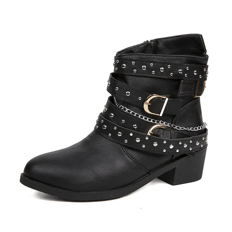 Edgy Goth Punk PU Leather Cowboy Ankle Boots