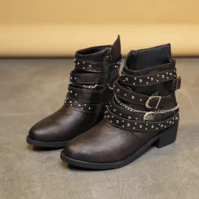 Edgy Goth Punk PU Leather Cowboy Ankle Boots