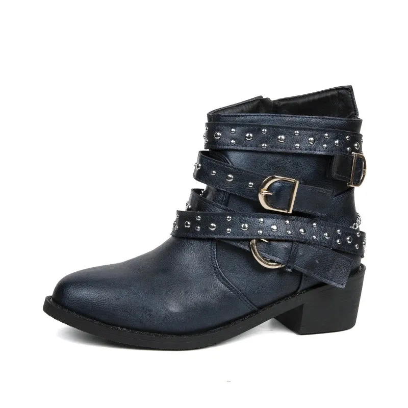 Edgy Goth Punk PU Leather Cowboy Ankle Boots