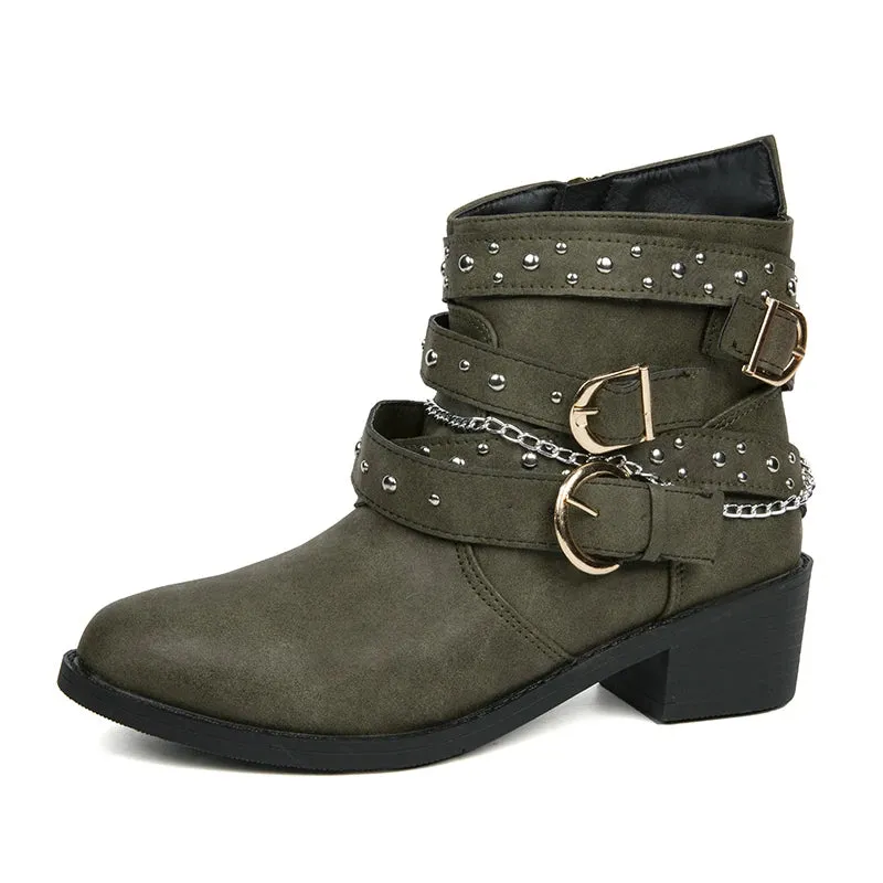 Edgy Goth Punk PU Leather Cowboy Ankle Boots