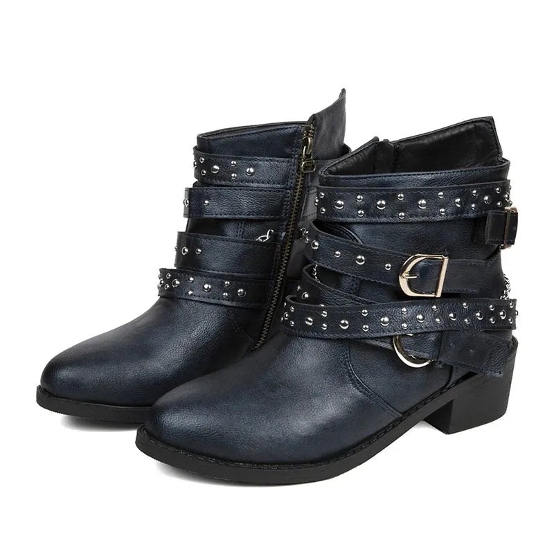Edgy Goth Punk PU Leather Cowboy Ankle Boots