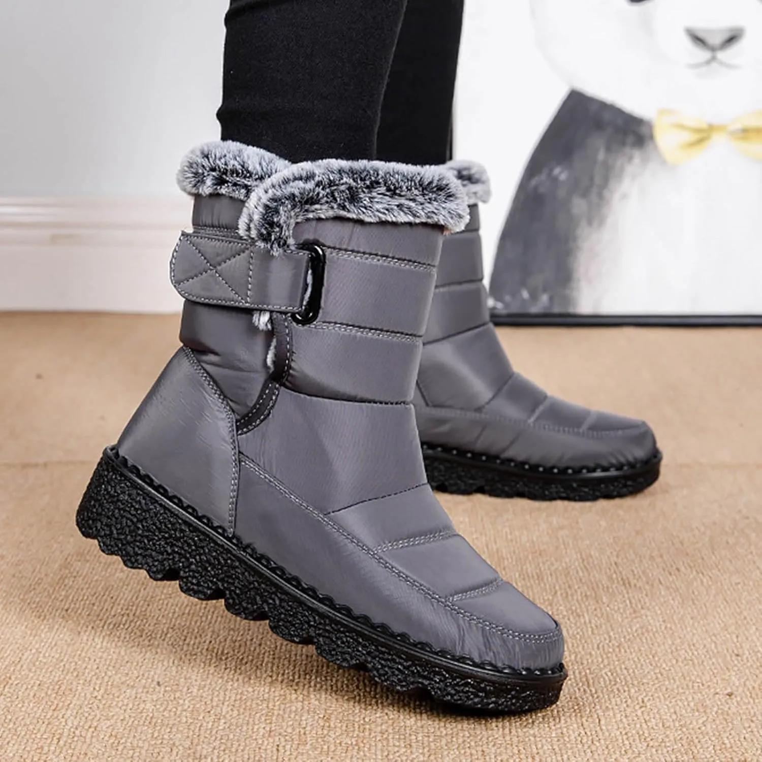 Fashion Couple Men Women Winter Water Proof Flat Hook Loop Keep Warm Snow Boots Comfortable Mid Mens Wide Width