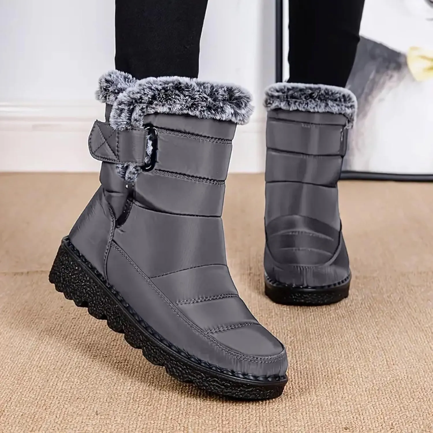 Fashion Couple Men Women Winter Water Proof Flat Hook Loop Keep Warm Snow Boots Comfortable Mid Mens Wide Width
