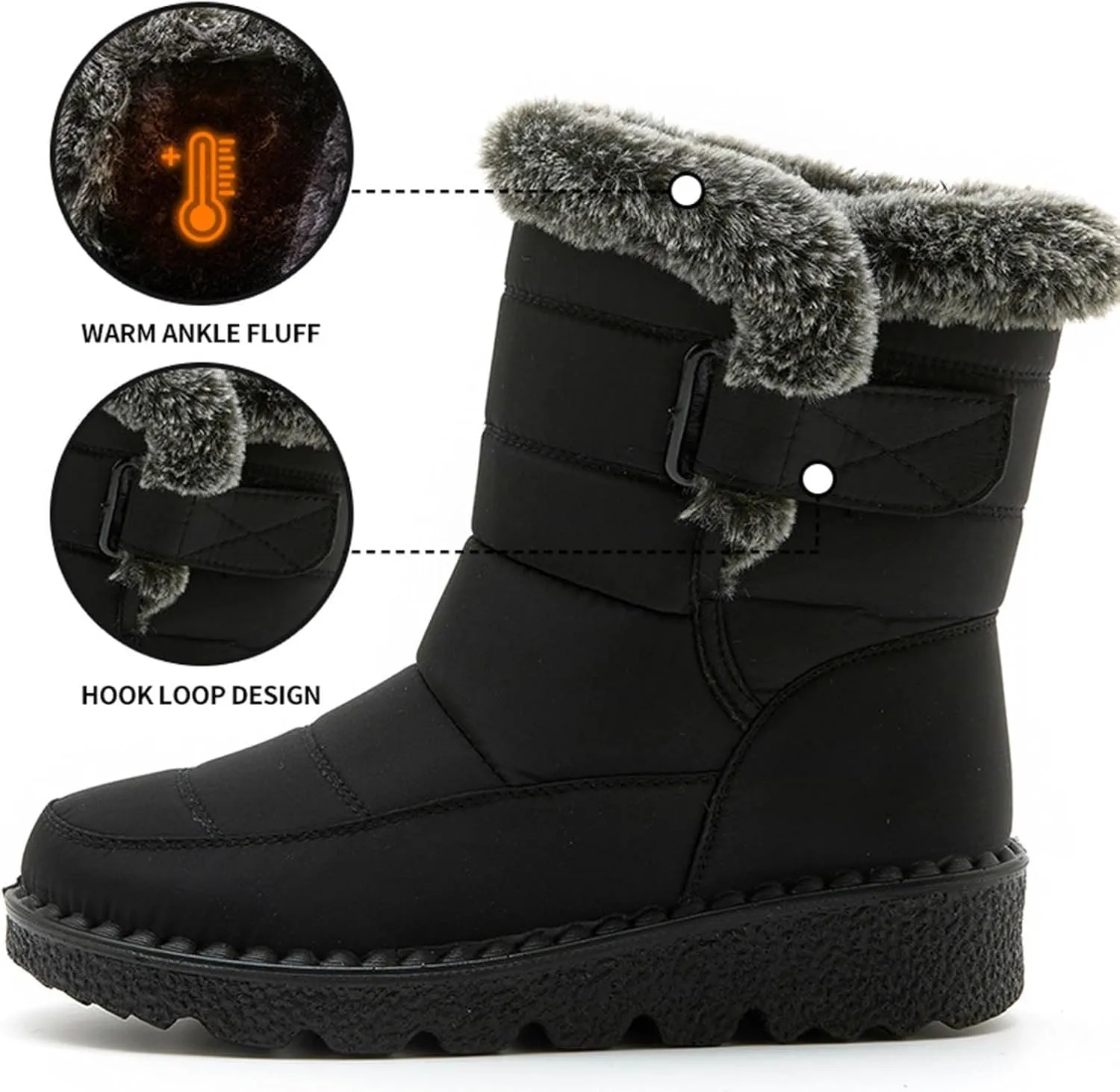Fashion Couple Men Women Winter Water Proof Flat Hook Loop Keep Warm Snow Boots Comfortable Mid Mens Wide Width