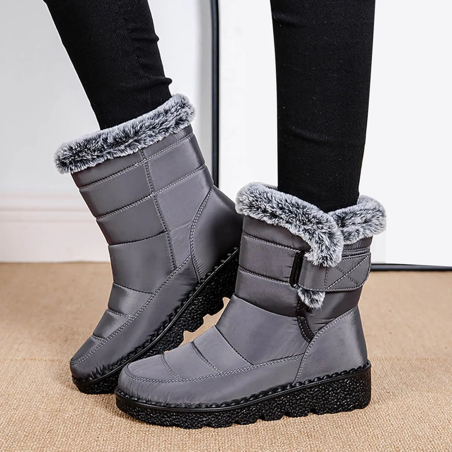 Fashion Couple Men Women Winter Water Proof Flat Hook Loop Keep Warm Snow Boots Comfortable Mid Mens Wide Width