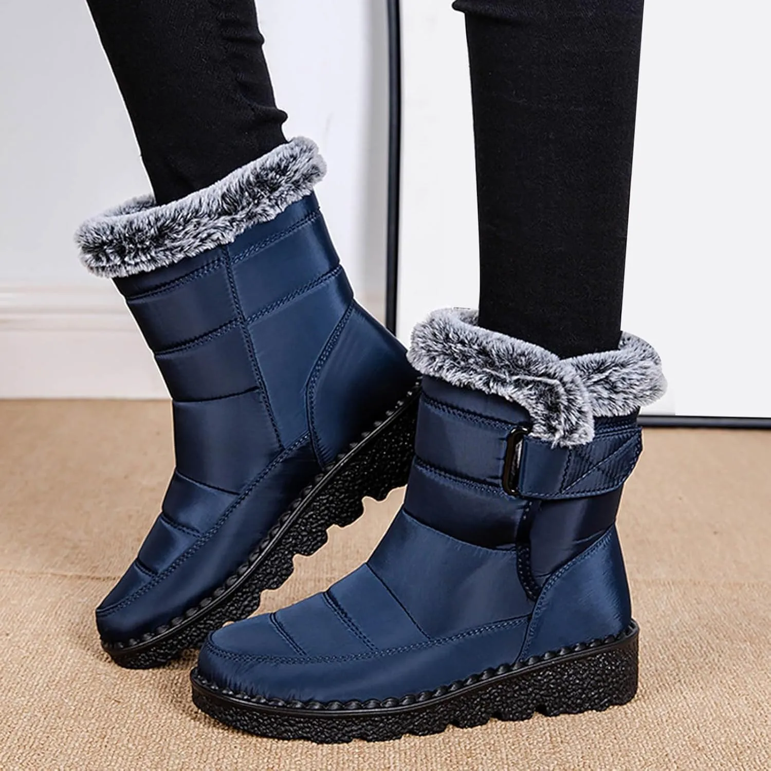 Fashion Couple Men Women Winter Water Proof Flat Hook Loop Keep Warm Snow Boots Comfortable Mid Mens Wide Width
