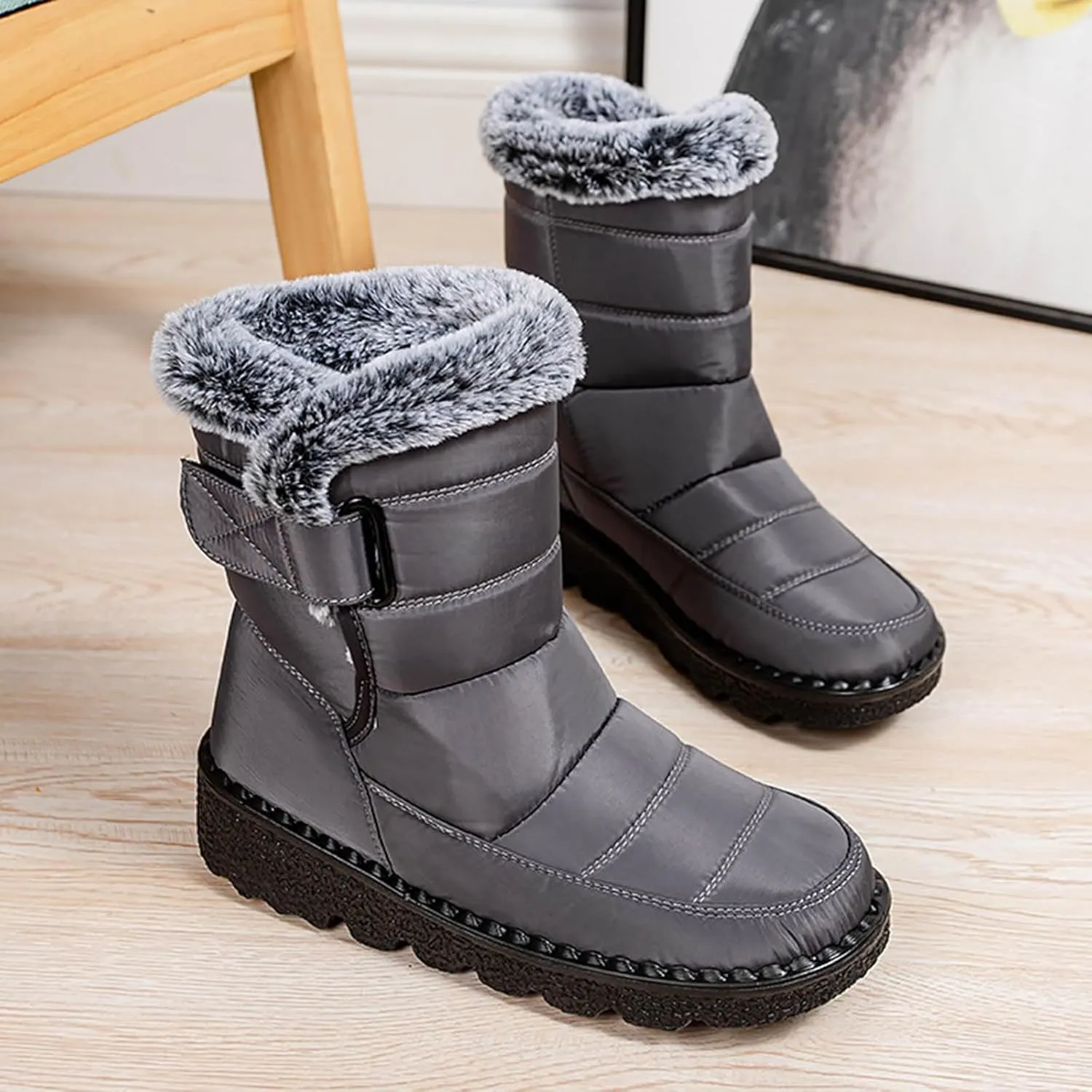 Fashion Couple Men Women Winter Water Proof Flat Hook Loop Keep Warm Snow Boots Comfortable Mid Mens Wide Width