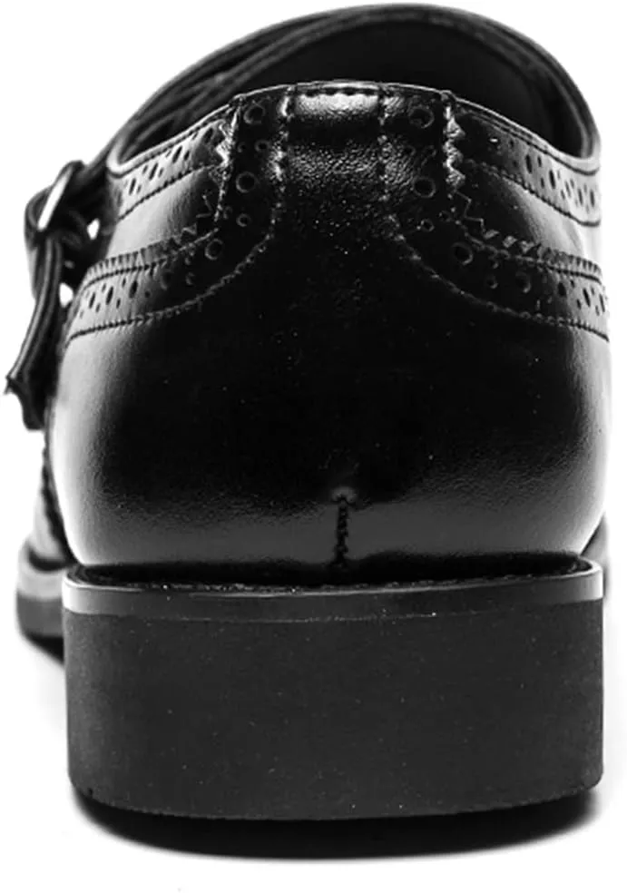 Formal Shoes for Men Slip On Double Monk Strap Brogue Embossed Wing tip Faux Leather Rubber Sole Resistant Non Slip Casual