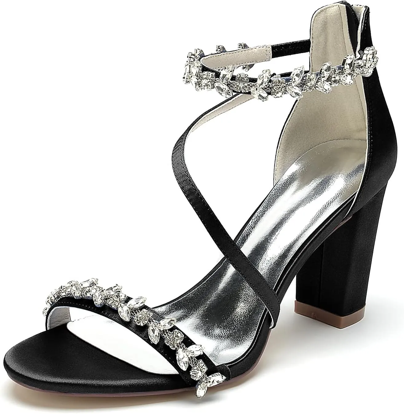 High Heels for Women Sexy Open Toe Rhinestones Chunky Heel Pumps Sandal Wedding Dress Shoes for Bride Bridal Block Heels Heeled Sandals Wide