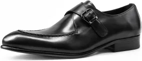HOOENG Oxford Dress Shoes for Men Slip On Pointed Toe Genuine Leather Split Toe Monk Strap Block Heel Slip Resistant Anti-Slip Rubber Sole Casual(Black,10)
