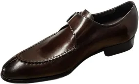 HOOENG Oxford Dress Shoes for Men Slip On Pointed Toe Genuine Leather Split Toe Monk Strap Block Heel Slip Resistant Anti-Slip Rubber Sole Casual(Light Coffee,9)