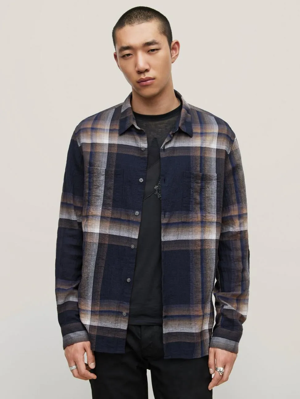 John Varvatos Cole Regular Fit LS Shirt - Navy