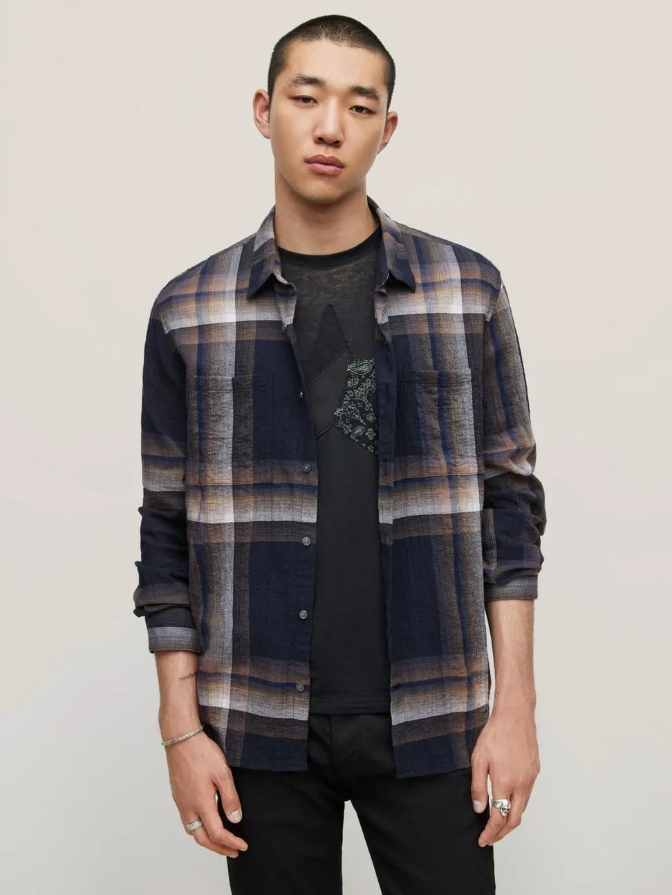 John Varvatos Cole Regular Fit LS Shirt - Navy