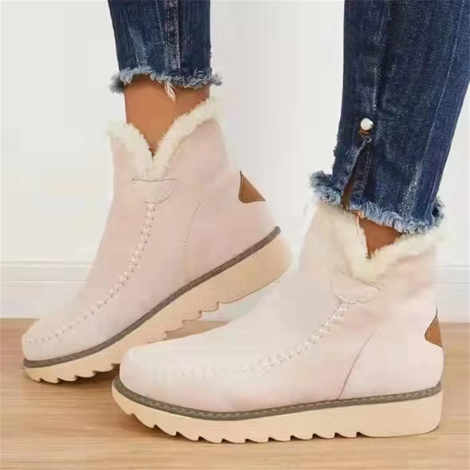 Ladmiple Boots for Women Ankle Booties with Fur High-top Winter Snow Boots Slip on Warm Comfortable Outdoor Walking Shoes