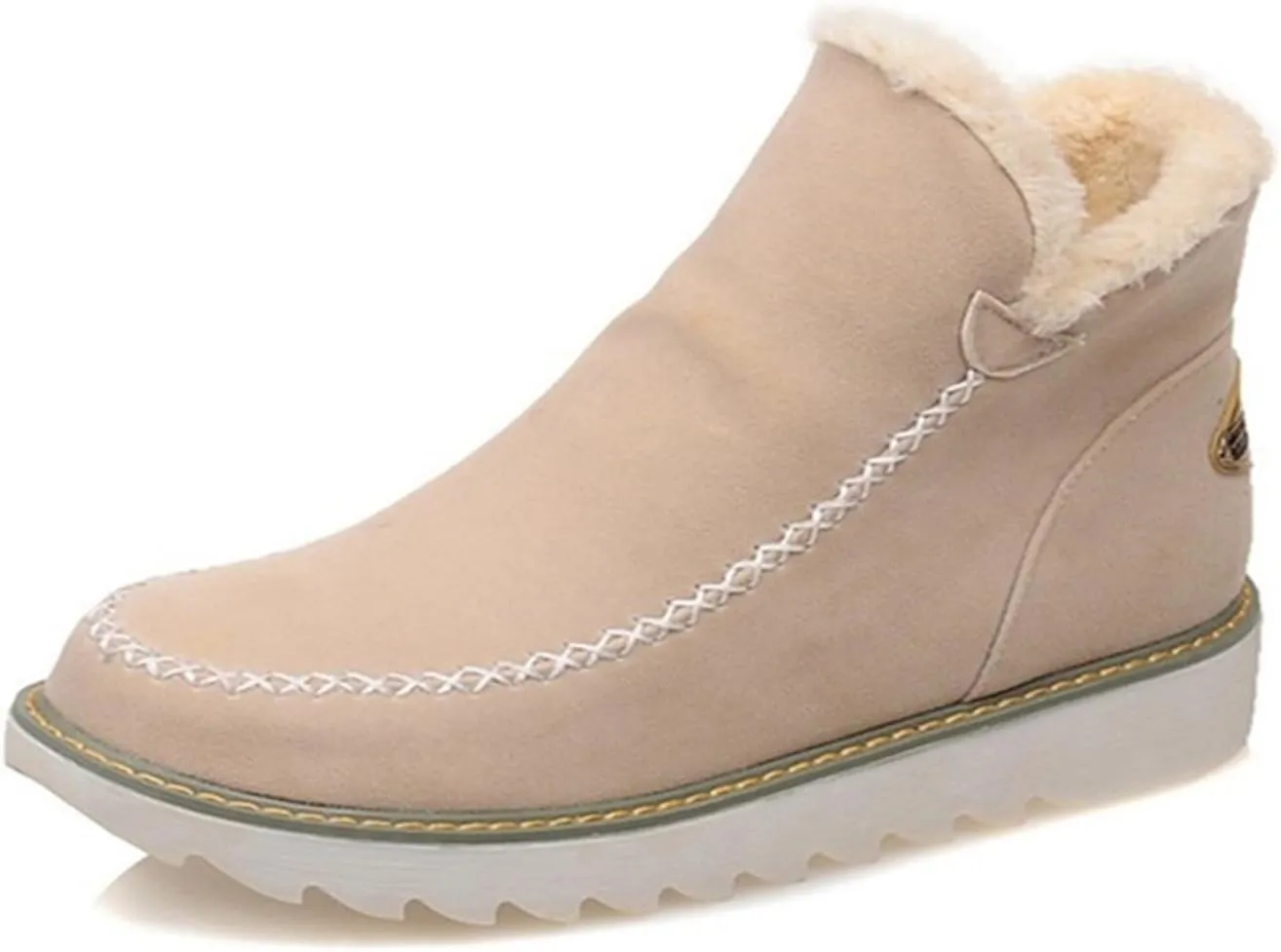 Ladmiple Boots for Women Ankle Booties with Fur High-top Winter Snow Boots Slip on Warm Comfortable Outdoor Walking Shoes
