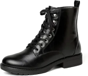 LISYIIZ Ankle Combat boots for Women Flat Lace up Booties with Zip Round Toe Soft Insole Warm Breathble Lining for Girls Ladies Fall Winter