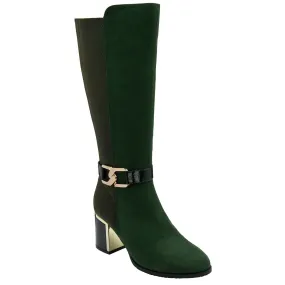 Lotus Elsa Ladies Green Textile Side Zip Mid-Calf Boots