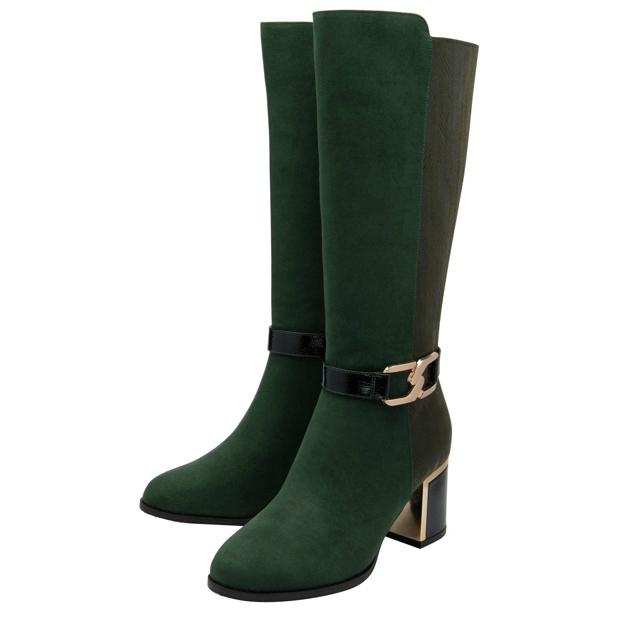 Lotus Elsa Ladies Green Textile Side Zip Mid-Calf Boots