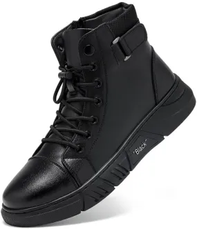 Mens Italian High Top Leather Boots Non-Slip Soft Motorcycle Shoes Black Side Zipper Chukka Classic Business Boots