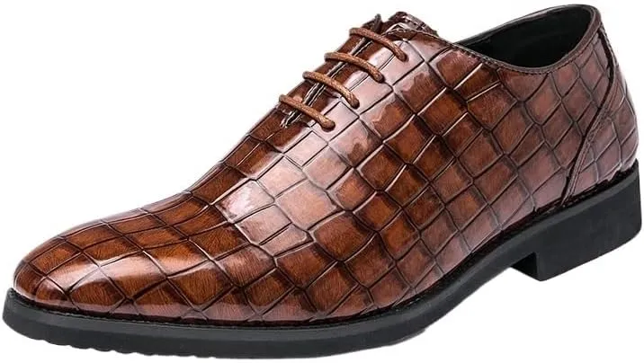 Men's Patent Leather Business Oxford Shoes Classic Shiny Checkered Comfortable Dress Shoes