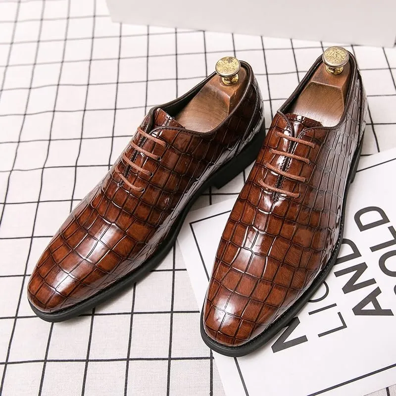Men's Patent Leather Business Oxford Shoes Classic Shiny Checkered Comfortable Dress Shoes