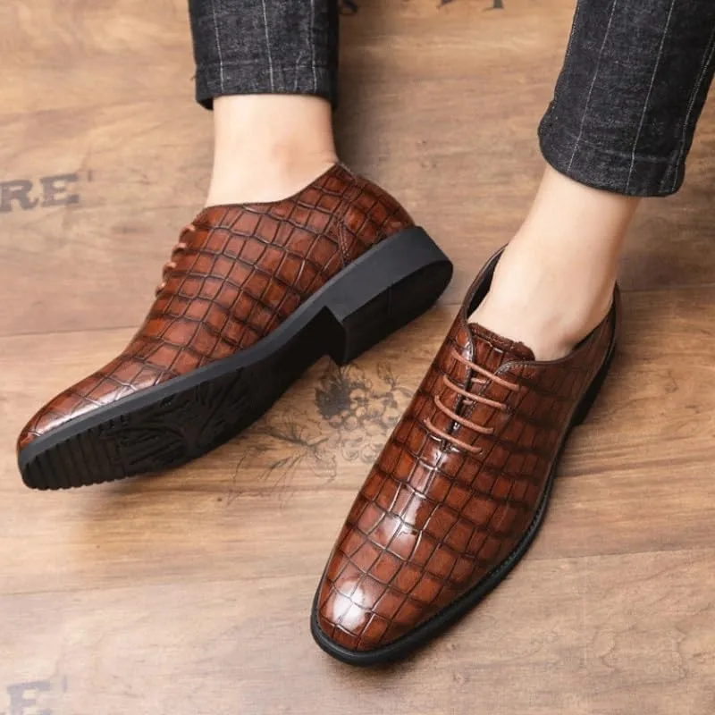 Men's Patent Leather Business Oxford Shoes Classic Shiny Checkered Comfortable Dress Shoes