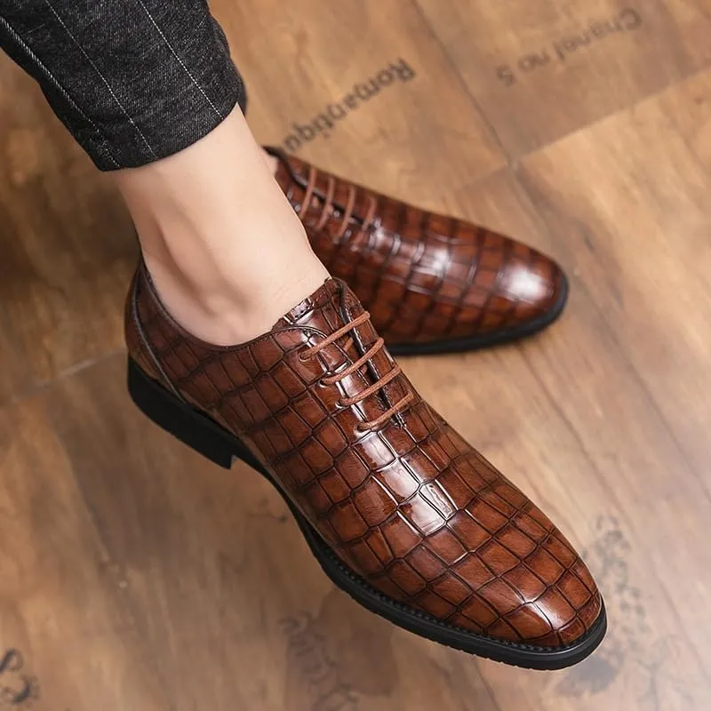 Men's Patent Leather Business Oxford Shoes Classic Shiny Checkered Comfortable Dress Shoes