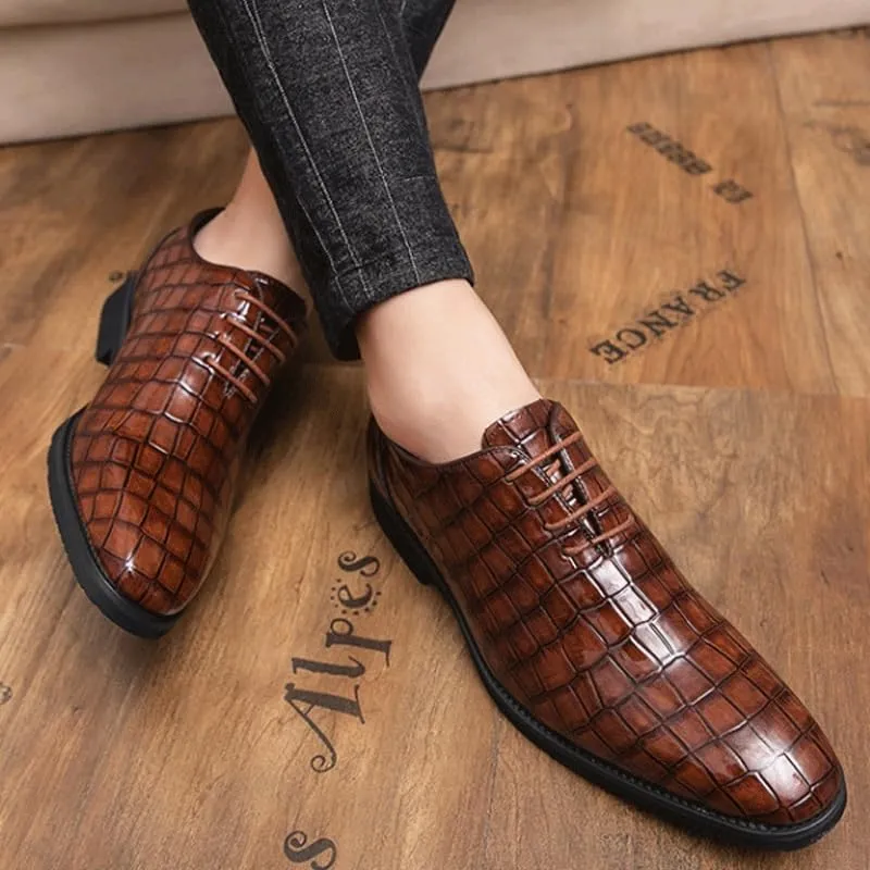 Men's Patent Leather Business Oxford Shoes Classic Shiny Checkered Comfortable Dress Shoes