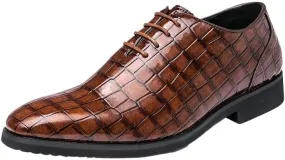 Men's Patent Leather Business Oxford Shoes Classic Shiny Checkered Comfortable Dress Shoes