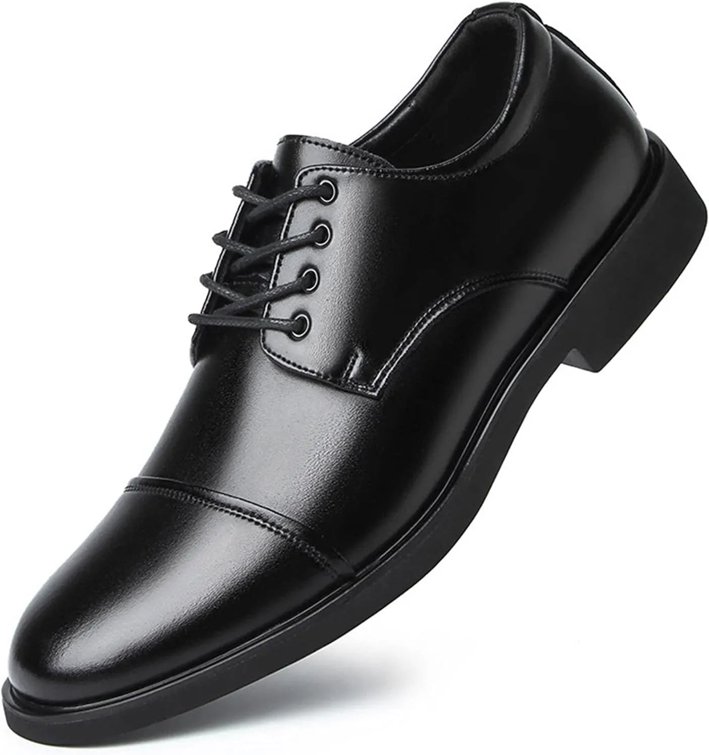 Oxford Formal Shoes for Men Lace Up Cap Toe Round Toe Derby Shoes Leather Slip Resistant Low Top Rubber Sole Block Heel Classic