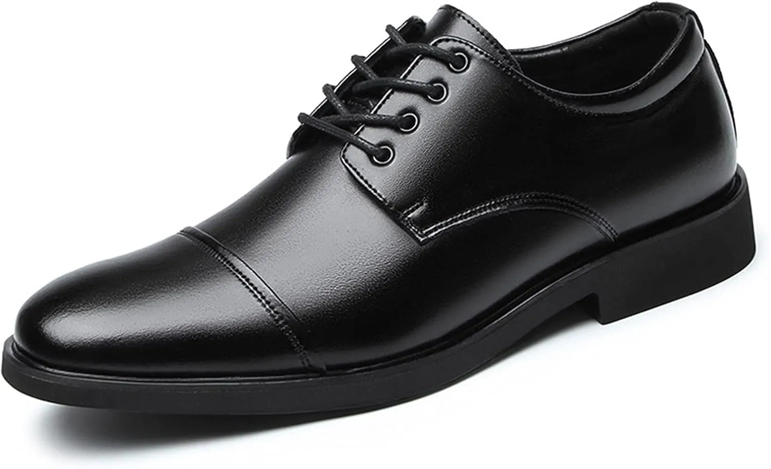 Oxford Formal Shoes for Men Lace Up Cap Toe Round Toe Derby Shoes Leather Slip Resistant Low Top Rubber Sole Block Heel Classic
