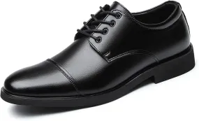 Oxford Formal Shoes for Men Lace Up Cap Toe Round Toe Derby Shoes Leather Slip Resistant Low Top Rubber Sole Block Heel Classic
