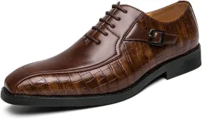 Oxford Shoes for Men Slip On Bike Toe Monk Strap PU Leather Non Slip Block Heel Slip Resistant Working (Color : Brown, Size : 8.5)